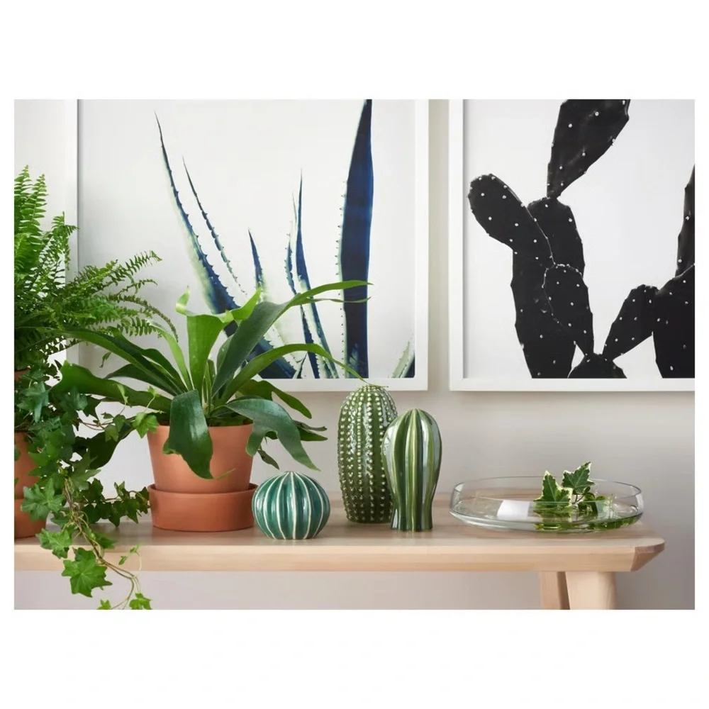 IKEA Green Ceramic Cactus Decor Set SJÄLSLIGT Decoration, set of 3, green